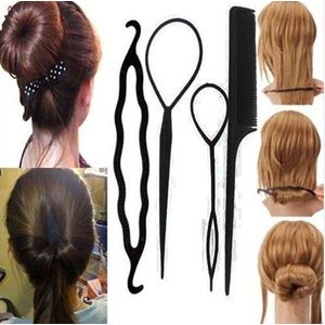 Haar style hulpstukken - Styling tool haarclip - Donut Bun Knot maker - Lus invlecht - Puntkam - Set van 4 stuks - Heble