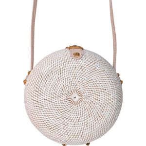 DUA Bali Tas White Curved Round Rattan Bag Wit Rieten Ronde