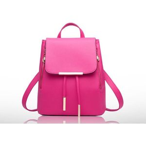 Dames rugzak - Kunstleer - Rug zak voor dames - Groot vak - Ritssluiting - Extra koordjes - Hard Pink