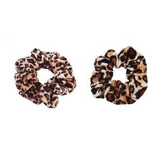 2-PACK - hoge kwaliteit - Lijpaard scrunchie - tijgerprint scrunchie - velvet - haarelastiek