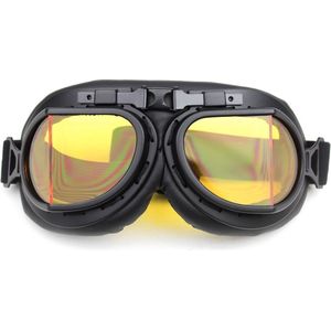 CRG Zwarte Pilotenbril - Retro Motorbril - Motorbril Heren - Geel Glas