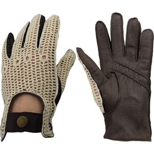 Laimbock Espresso Crochet Handschoenen – Leren Winterhandschoenen – Echt Geiten Leer - Heren en Dames – Leren Handschoenen Heren – Wit/Bruin – Maat 9,5