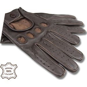 DriveLux™ Race II Leren Handschoenen Heren - Espresso Elegance - Leren Auto/Motor Handschoenen - Driving Gloves - Maat XL (: 29 - 30 cm) - Ademend en Waterbestendig – Gemaakt van Geitenleer