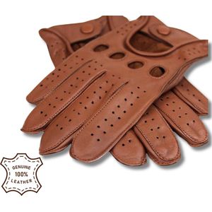 DriveLux™ Race II - Leren Handschoenen Heren - Nappa Bruin - Leren Auto/Motor Handschoenen - Driving Gloves - Maat XS (: 16,5 - 18,5 cm) - Ademend en Waterbestendig – Gemaakt van Geitenleer