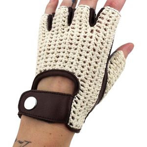 Swift - Leren Vingerloze Handschoenen - Vintage Crochet - Donkerbruin - Unisex - Maat XS