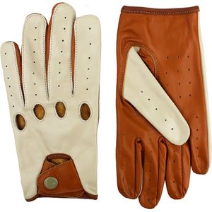 DriveLux™ Echt Lamsleren Autohandschoenen - Cognac & Beige Leren Handschoenen- Dames & Heren Maat S (: 18,5 - 20,5 cm) - Ademend en Waterbestendig - Polished Leather