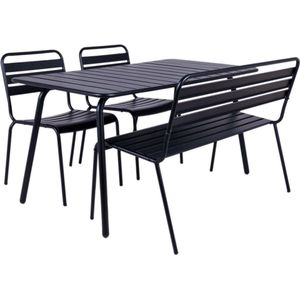 MaximaVida metalen tuinset Max zwart 150 cm – 1 tafel met 2 stoelen en 1 bank