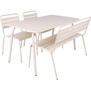 MaximaVida metalen tuinset Max ivoor 150 cm 1 tafel met 2 stoelen en 1 bank