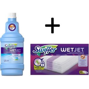 Swiffer WetJet Alles-In-Een Dweilsysteem Navulling- 1,25 L - Reinigingsmiddel en 20 stuks Reinigingsdoekjes