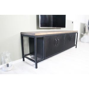 Industriële kast / TV meubel ""Seattle"" - Hout en Staal - 200x40x60 cm - Handgemaakt