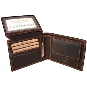 Lundholm heren portemonnee leer bruin - portemonnee heren pasjes houder - premium kwaliteit - cadeau voor man