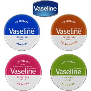 Vaseline Lip Therapy Set van 4, Rosy Lips, Aloë Vera, Cacao & Original