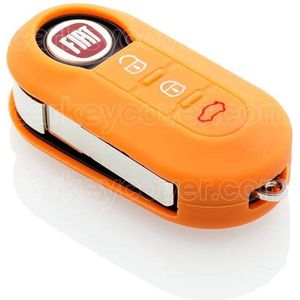 Autosleutel Hoesje geschikt voor Fiat - SleutelCover - Silicone Autosleutel Cover - Sleutelhoesje Oranje