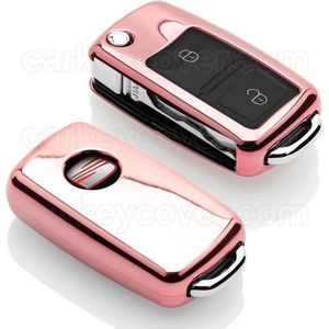 Autosleutel Hoesje geschikt voor Seat - SleutelCover - TPU Autosleutel Cover - Sleutelhoesje Rose Goud Hoogglans