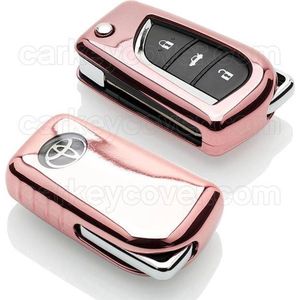 Autosleutel Hoesje geschikt voor Toyota - SleutelCover - TPU Autosleutel Cover - Sleutelhoesje Rose Goud Hoogglans