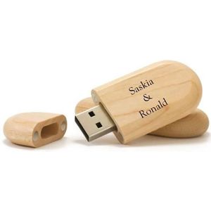 Ovaal hout usb stick bedrukken 16gb