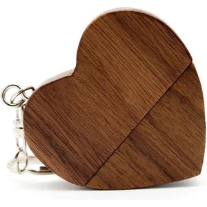 Walnoot hout hart usb stick 64gb - love, valentijnscadeau, huwelijkscadeau,
