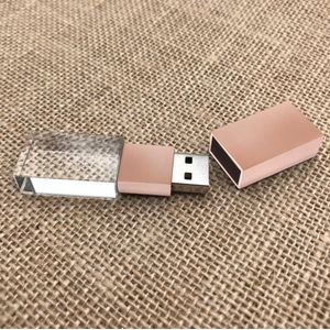 Kristal USB stick met brons kleur metale dop 64GB - Glas usb stick, glazen usb stick,
