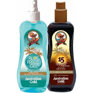Australian Gold SPF 15 bronzer + Aloë Freeze gel after sun
