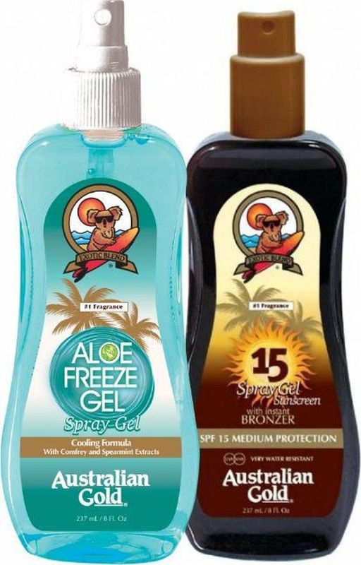 Australian Gold SPF 15 bronzer + Aloë Freeze gel after sun