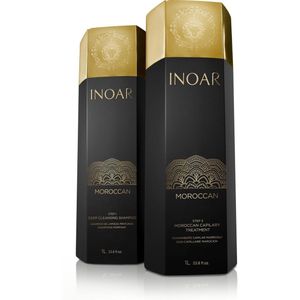 INOAR Moroccan Keratin 2 x 1000ml & LIZZE TITANIO 480 F EXTREME & 250° C stijltang & Lizze Extreme Haardroger 2400 WATTS & Glanzend Haar & Shampoo & Conditioner na Keratinebehandeling