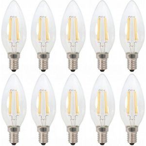 Kaarslamp E14 - 10 stuks | LED 4W=40W traditioneel licht | warmwit filament 2700K - 230 Volt