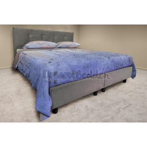 Boxspring 140x190 Miami Grijs Velours Incl. Pocketvering 9-zones matras HR45 Koudschuim ca. 21 cm dik.