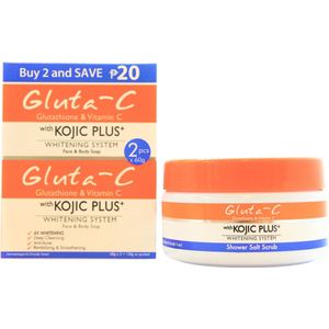 Gluta-C 4x skin lightening badzout Scrub 250gr + Gluta-C Whitening Soap Skin & Body, 2 x 60 gram