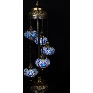 Turkse lamp - Oosterse lamp - Staande lamp - Blauw - 5 bollen - mozaïek