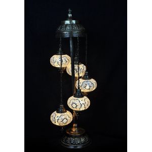 Sfeerverlichting Online staande lamp wit glas mozaïek 5 bollen - Turkse staande lamp - Oosterse staande lamp