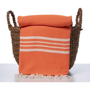 Hamamdoek Krem Sultan XXL Orange - 220x170cm - XXL Strandlaken - Tweepersoons strandlaken - 2 Persoons Stranddoek - Picknickkleed - Festivalkleed - Plaid - Hamamdoek groot