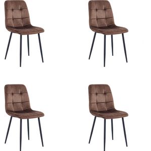 Swiss Homes® | Ruby - Velvet Eetkamerstoelen Bruin - Set van 4 | Brown / Cognac - Fluweel - Velvet stoel - Eetkamerstoel - Kuipstoel - Woonkamerstoelen