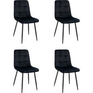Swiss Homes® | Ruby - Velvet Eetkamerstoelen Zwart - Set van 4 | Zwart - Fluweel - Velvet stoel - Eetkamerstoel - Kuipstoel - Woonkamerstoelen