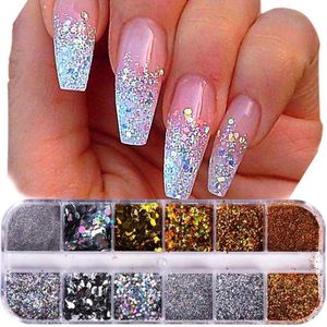 Glitter Poeder Nail Art Set - 12 Stuks - Goud / Zilver / Brons - Nagel Decoratie Strass