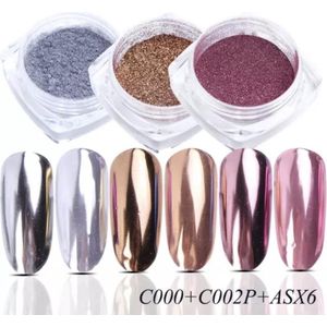 Holografische Glitter Poeder Set - Goud & Zilver & Roze - Nail Art – Rhinestones - 3 stuks