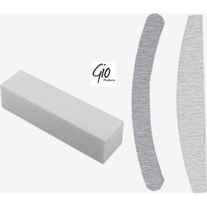Nagel Vijlen Set Kunstnagels Moon  -  Witte Blokvijl 100 / 100 + Zebra vijl Banaan 100 / 180 + Zebra vijl Moon Vijl 100 / 180 + - High Quality - Professionele markt