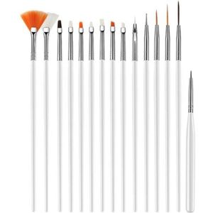 Nail Art Penselen Set 15 delig Wit - Gel / Acryl Penselen Nail Brush