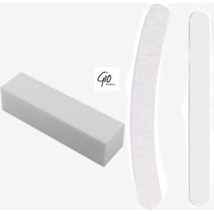 Nagel Vijlen Set Wit Kunstnagels / Witte Blokvijl 100 / 100 + Vijl Wit Banaan 100 / 180 + Vijl Wit Recht 100 / 180 GIT - High Quality - Professionele markt