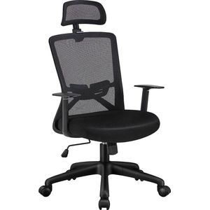 Yaheetech - Bureaustoel, ergonomisch, kantelbaar, met verstelbare hoofdsteun en lendenhouder voor computer, draaibaar, rugleuning, hoge draagkracht 136 kg, zwart