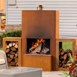 GardenMaxX Designtuinhaard Pinacate Corten - Woodbox Edition - BBQ-Grill - Buitenhaard - Loungehaard