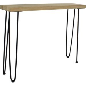 Sidetable van massief eiken 100 x 25 x 75 cm met zwarte duo hairpin poten - Wandtafel - Haltafel - Sidetable zwart