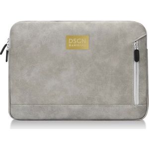 DSGN MADE - Laptophoes 13 inch - Apple MacBook Air Pro 13.3-14 inch - Laptop Sleeve Hoes Case - Waterdicht - Suède - Leer - Extra vak - Goud Metaal Logo - Grijs