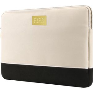 DSGN LXRY - Laptophoes 13 inch - Apple MacBook Air Pro 13.3-14 inch - Laptop Sleeve Hoes Case - Waterdicht - Goud Metaal Logo - Creme - Wit - Zwart