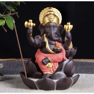 Backflow wierook brander / houder waterval Ganesha beeld lotus 12x9x8cm BRUIN RODE KLEUR