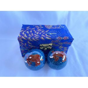 Meridiaankogels - Blouwe & Bruin Olifanten Motief - 4 cm - Cloisonne