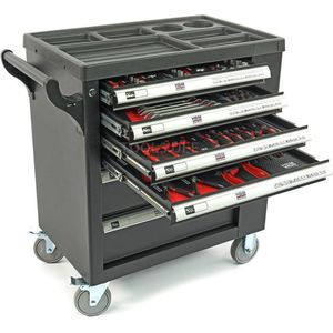 HBM 154 Delige Premium Gevulde gereedschapswagen Met Deur en Carbon Inlays- ZWART