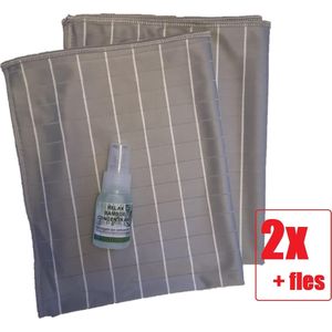 Ramenset - Raamdoeken - Microvezel glasdoeken - Droogdoek- Microvezeldoek - Zeem - Droogdoek - Keukendoek - Wonderdoek - Streeploos schoonmaken - 2 STUKS GRIJS + Relax Bamboe Concentraat