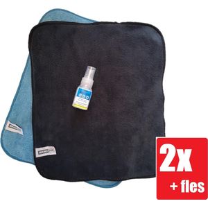 Nanodoekje - Nanodoek - Nanodoekjes - Nanohandschoen - Schoonmaakdoek - Microvezeldoek - 2 Stuks Zwart en Blauw + Relax flesje Nano Liquid