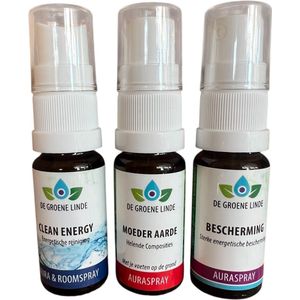 Kennismakingspakket met 3 aurasprays van De Groene Linde: Reinigen, Gronden en Beschermen