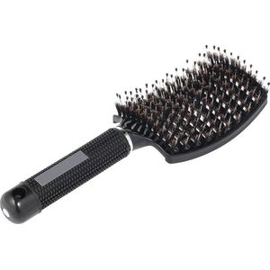 Detangle Brush Zwart | Anti Klit | Zwijnenhaar | Nylon Haarborstel | Krulborstel | Boar | Detangling | Detangler Massage
